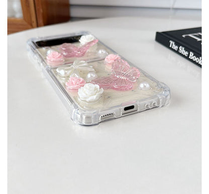 Butterfly Floral Faux Pearl Phone Case - Samsung Flip SpreePicky