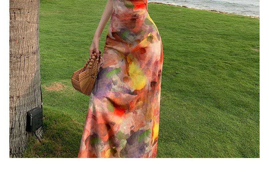 Spaghetti Strap Tie-Dyed Midi Mermaid Dress SpreePicky