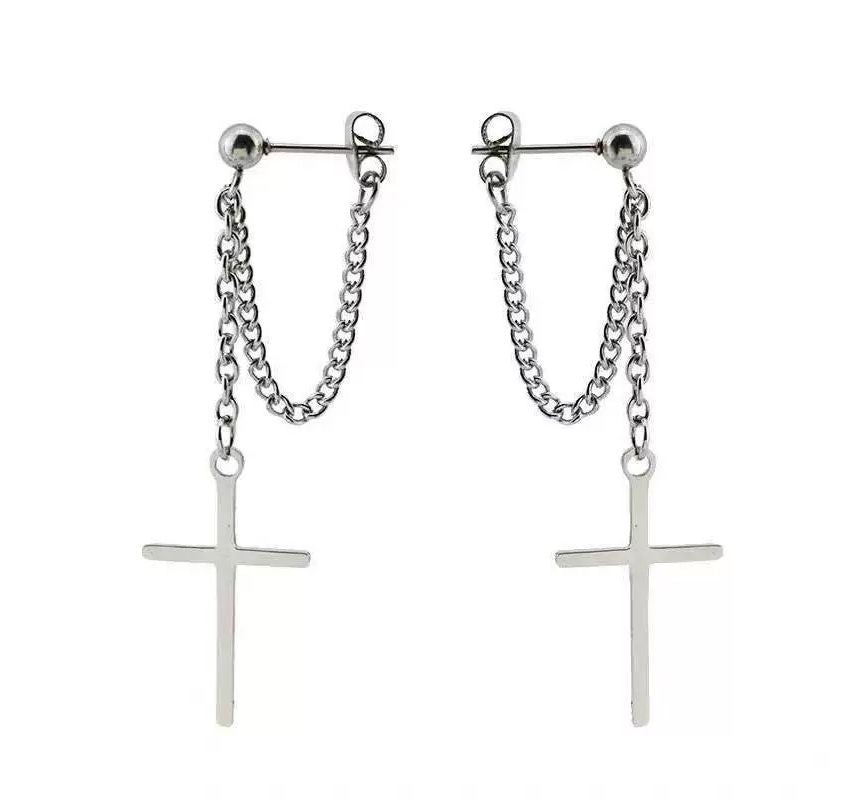 Bar / Cross Chain Sterling Silver Dangle Earring SpreePicky