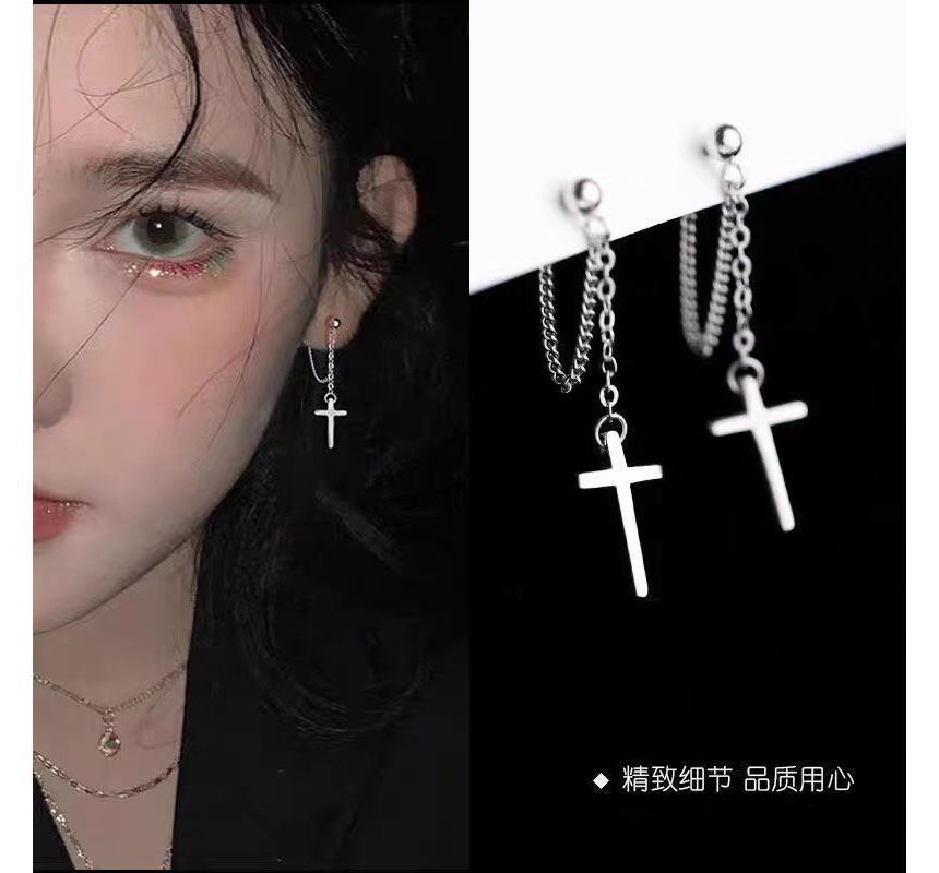 Bar / Cross Chain Sterling Silver Dangle Earring SpreePicky