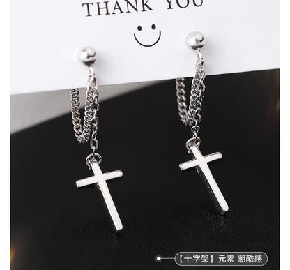 Bar / Cross Chain Sterling Silver Dangle Earring SpreePicky