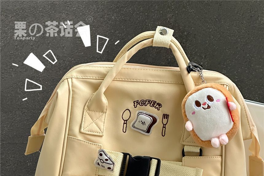 Bread Embroidered Top Handle Buckled Backpack / Charm / Set SpreePicky