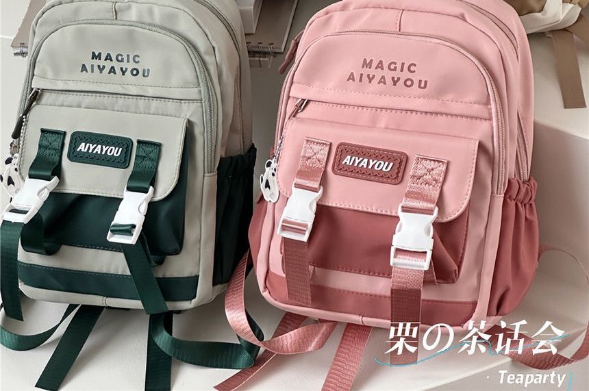 Lettering Buckled Backpack / Charm / Set SpreePicky