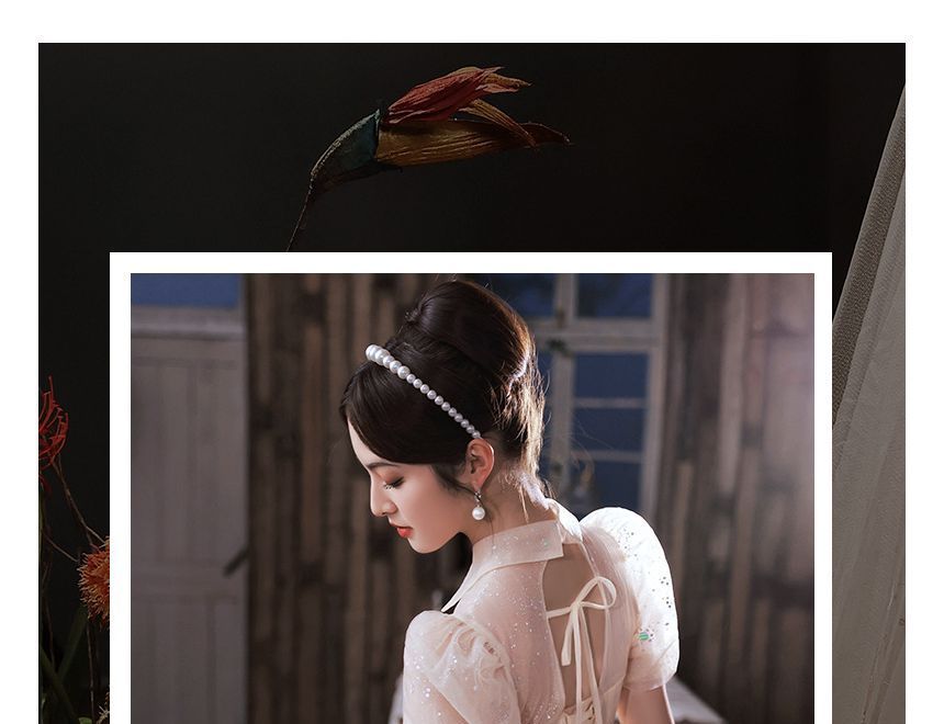 / A-Line Midi Short-Sleeve Evening Gown Dress Mesh FashionChic