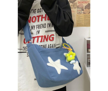 Star Applique Color Block Light Nylon Zipper Crossbody Bag mySite