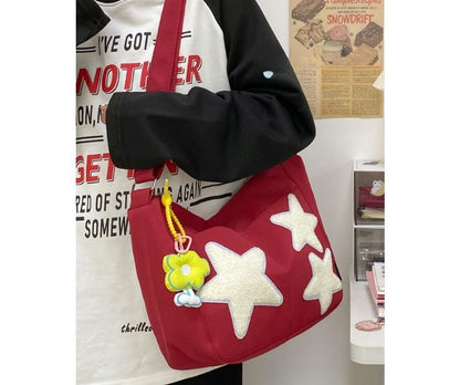 Star Applique Color Block Light Nylon Zipper Crossbody Bag mySite