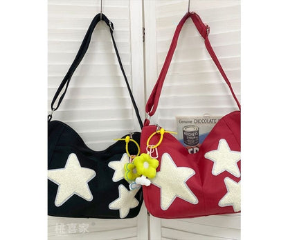 Star Applique Color Block Light Nylon Zipper Crossbody Bag mySite