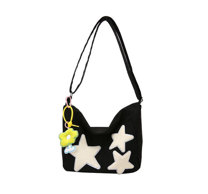 Star Applique Color Block Light Nylon Zipper Crossbody Bag mySite