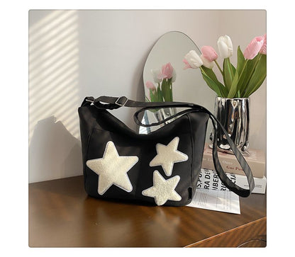 Star Applique Color Block Light Nylon Zipper Crossbody Bag mySite