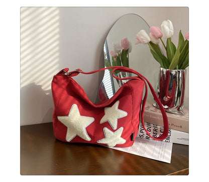 Star Applique Color Block Light Nylon Zipper Crossbody Bag mySite