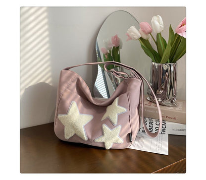 Star Applique Color Block Light Nylon Zipper Crossbody Bag mySite