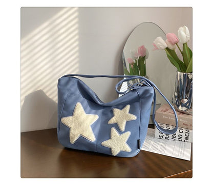 Star Applique Color Block Light Nylon Zipper Crossbody Bag mySite