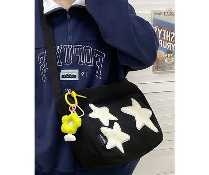 Star Applique Color Block Light Nylon Zipper Crossbody Bag mySite