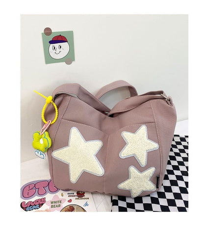 Star Applique Color Block Light Nylon Zipper Crossbody Bag mySite