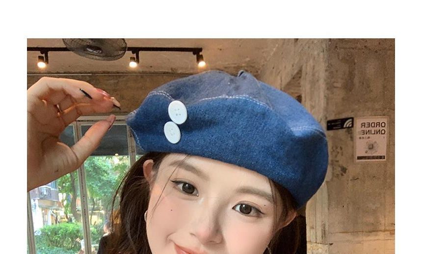 Button Washed Denim Beret SpreePicky