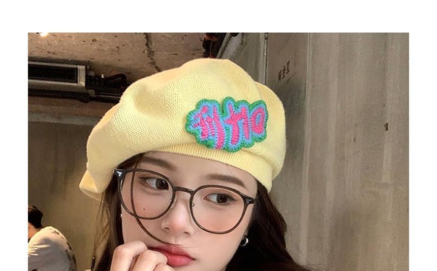 Lettering Embroidered Knit Beret SpreePicky