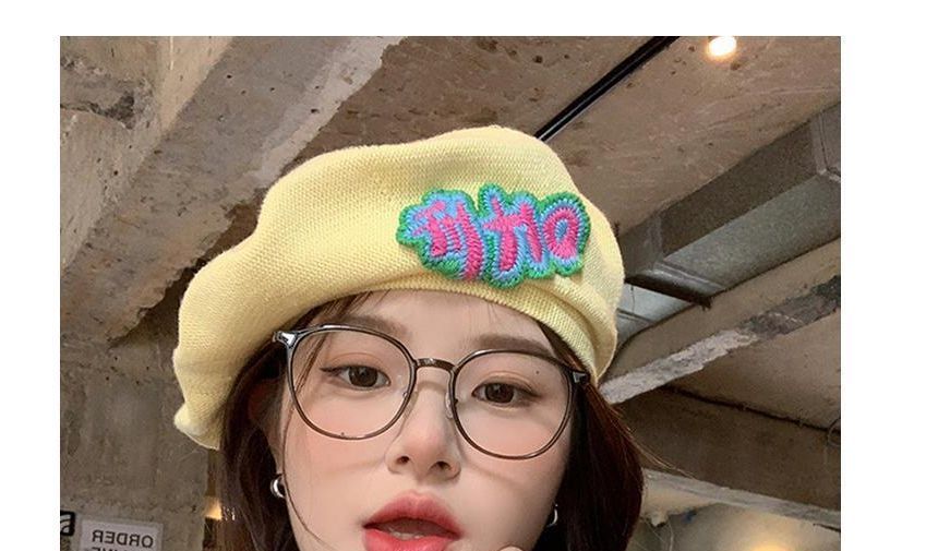 Lettering Embroidered Knit Beret SpreePicky