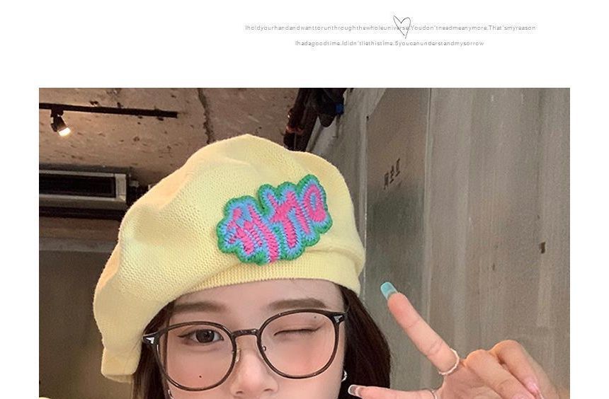 Lettering Embroidered Knit Beret SpreePicky