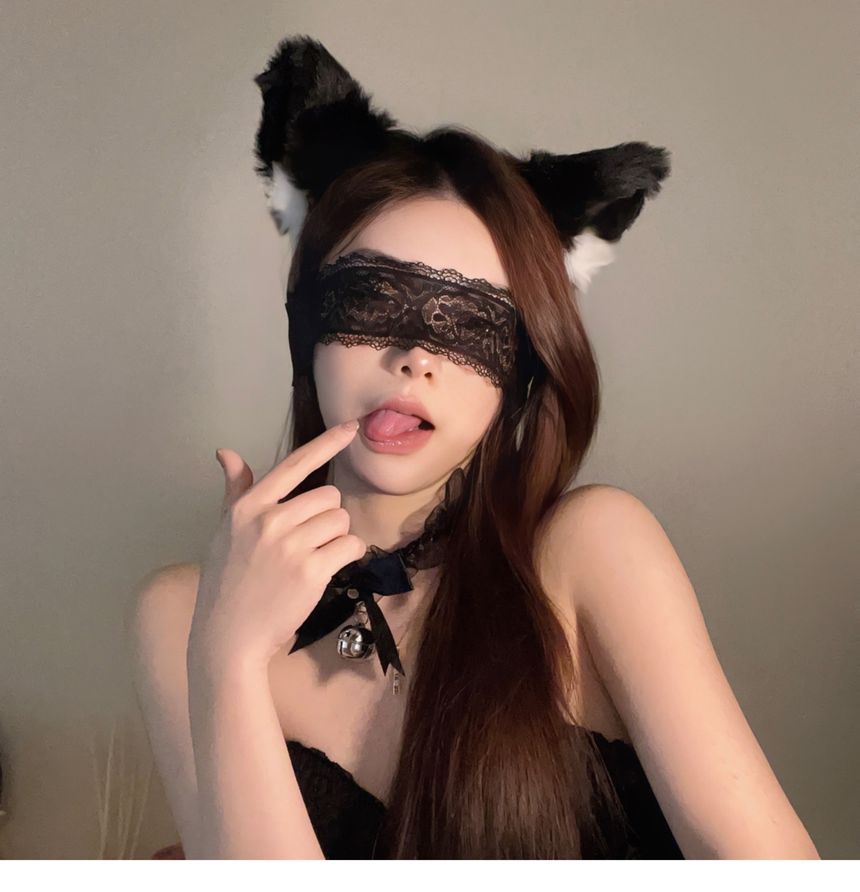 Cat Ear Chenille Headband / Lace Eye Mask / Set SpreePicky