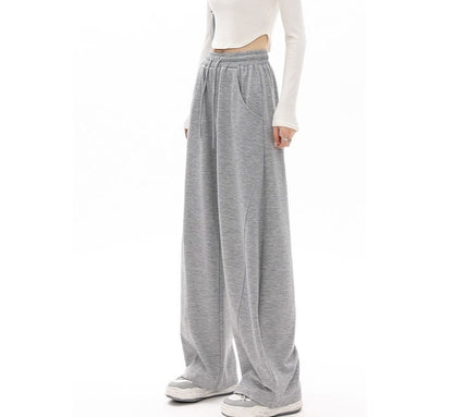 High Waist Plain Pocketed Drawstring Wide Leg Sweatpants SpreePicky