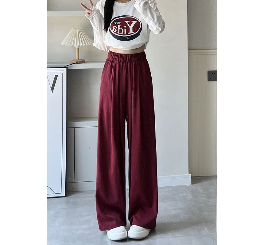 High Rise Plain Pocketed Wide Leg Sweatpants SpreePicky