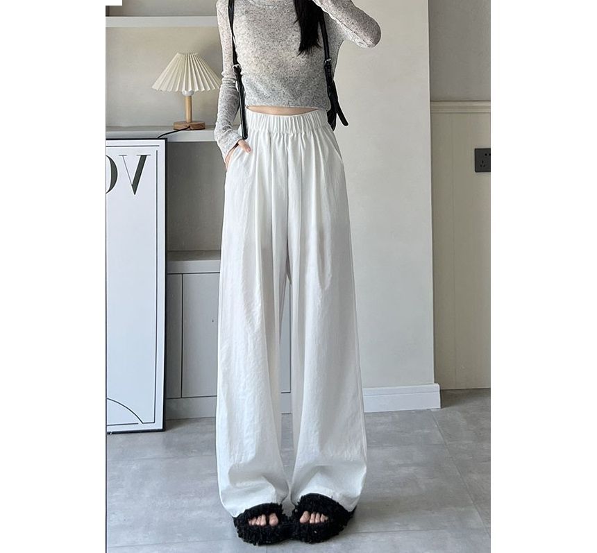 High Rise Plain Pocketed Wide Leg Sweatpants SpreePicky