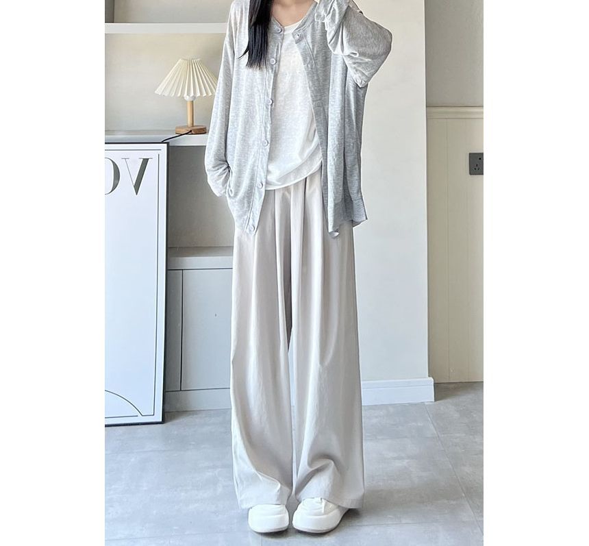 High Rise Plain Pocketed Wide Leg Sweatpants SpreePicky