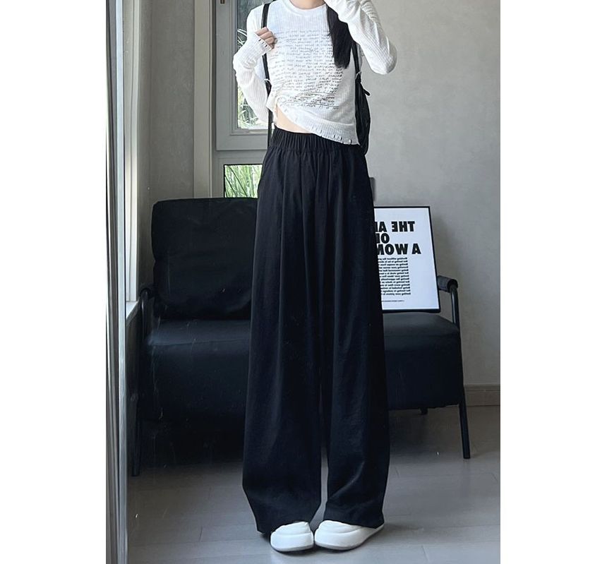 High Rise Plain Pocketed Wide Leg Sweatpants SpreePicky