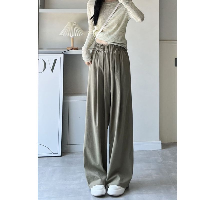 High Rise Plain Pocketed Wide Leg Sweatpants SpreePicky