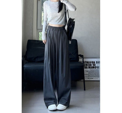 High Rise Plain Pocketed Wide Leg Sweatpants SpreePicky