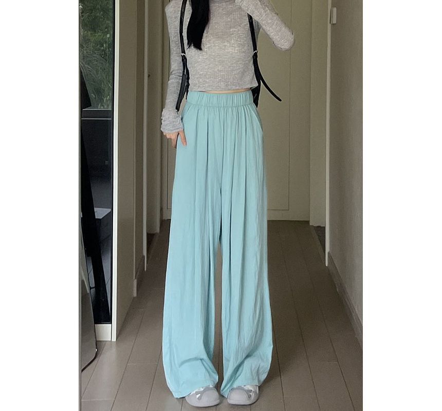 High Rise Plain Pocketed Wide Leg Sweatpants SpreePicky