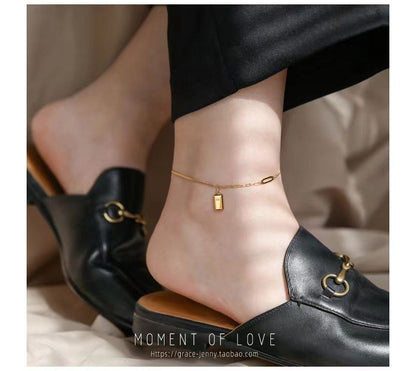 Gold Brick Pendant Anklet SpreePicky