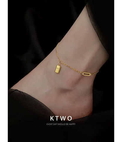 Gold Brick Pendant Anklet SpreePicky