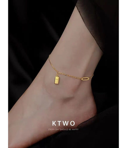 Gold Brick Pendant Anklet SpreePicky