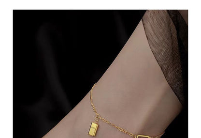 Gold Brick Pendant Anklet SpreePicky