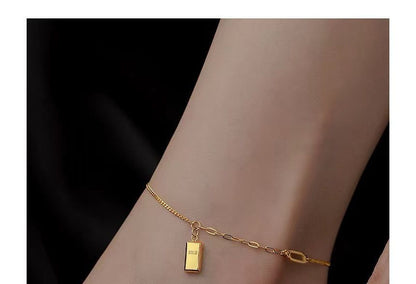 Gold Brick Pendant Anklet SpreePicky