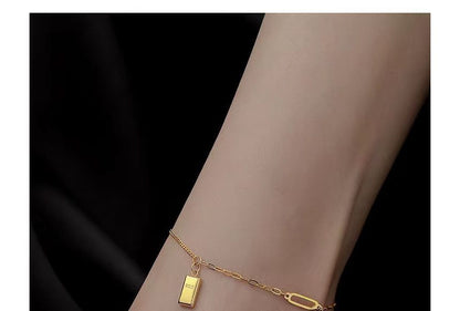 Gold Brick Pendant Anklet SpreePicky