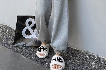 High Waist Heart Print Straight-Fit Sweat Pants SpreePicky