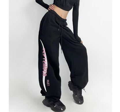 High Rise Lettering Print Straight-Fit Sweat Pants SpreePicky