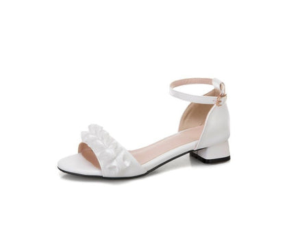 Ankle Strap Ruffle Trim Low Heel Sandals SpreePicky