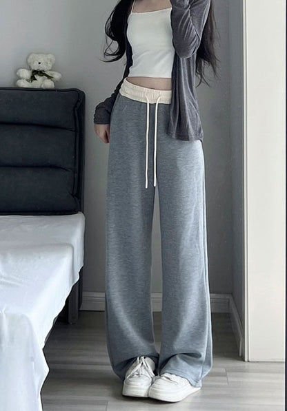 Paneled High Waist Drawstring Pocket Wide Leg Sweatpants SpreePicky