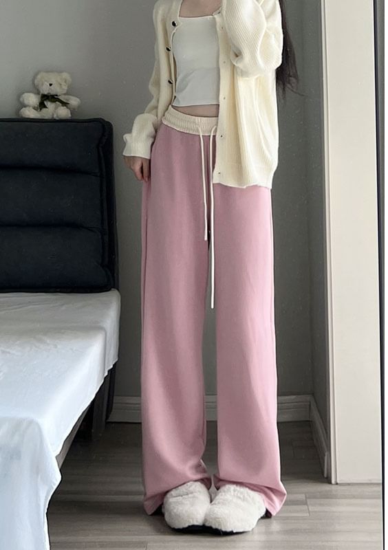 Paneled High Waist Drawstring Pocket Wide Leg Sweatpants SpreePicky