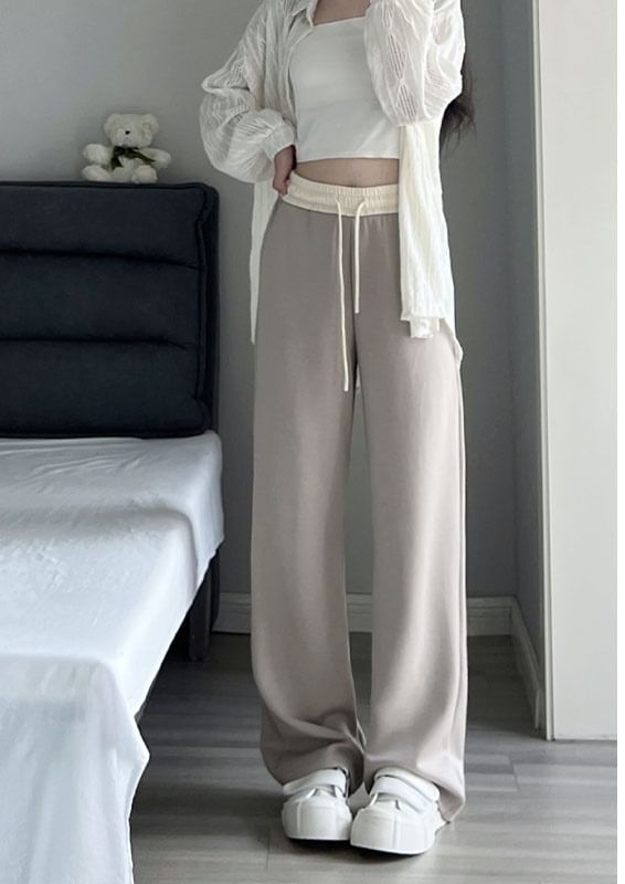 Paneled High Waist Drawstring Pocket Wide Leg Sweatpants SpreePicky