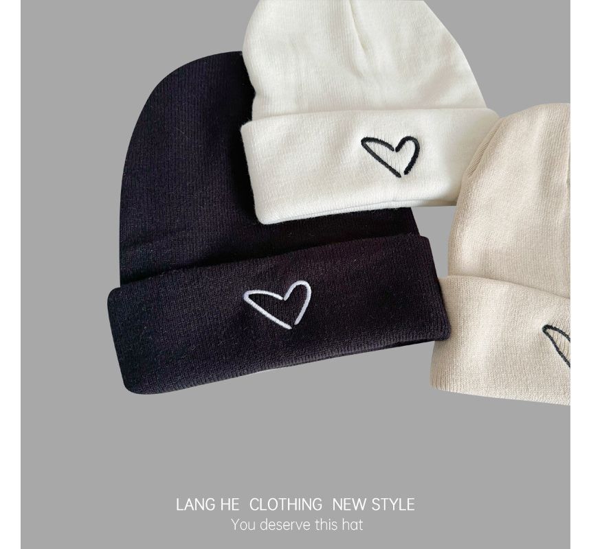 Heart Embroidered Knit Beanie SpreePicky