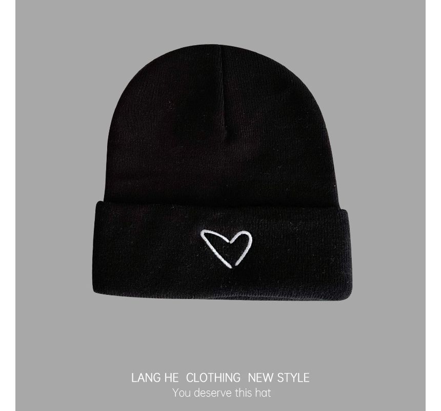 Heart Embroidered Knit Beanie SpreePicky