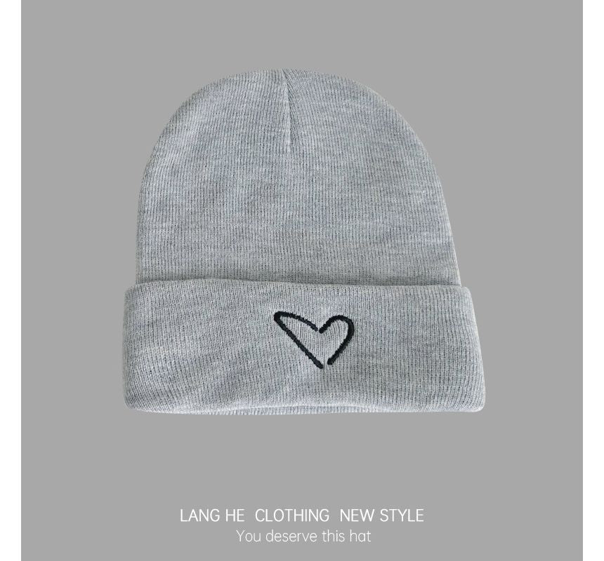 Heart Embroidered Knit Beanie SpreePicky