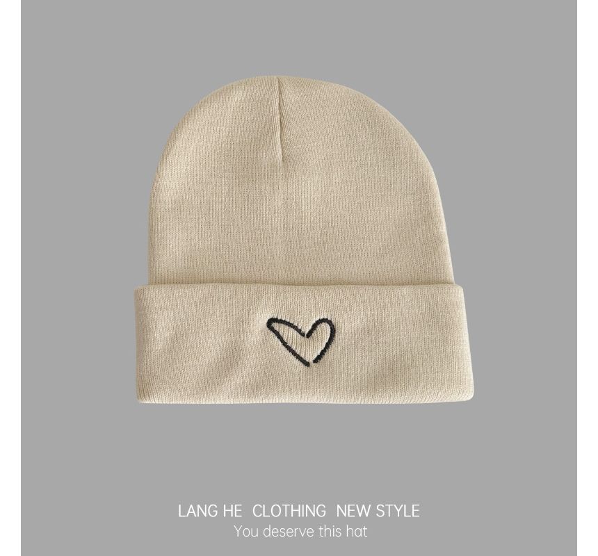 Heart Embroidered Knit Beanie SpreePicky