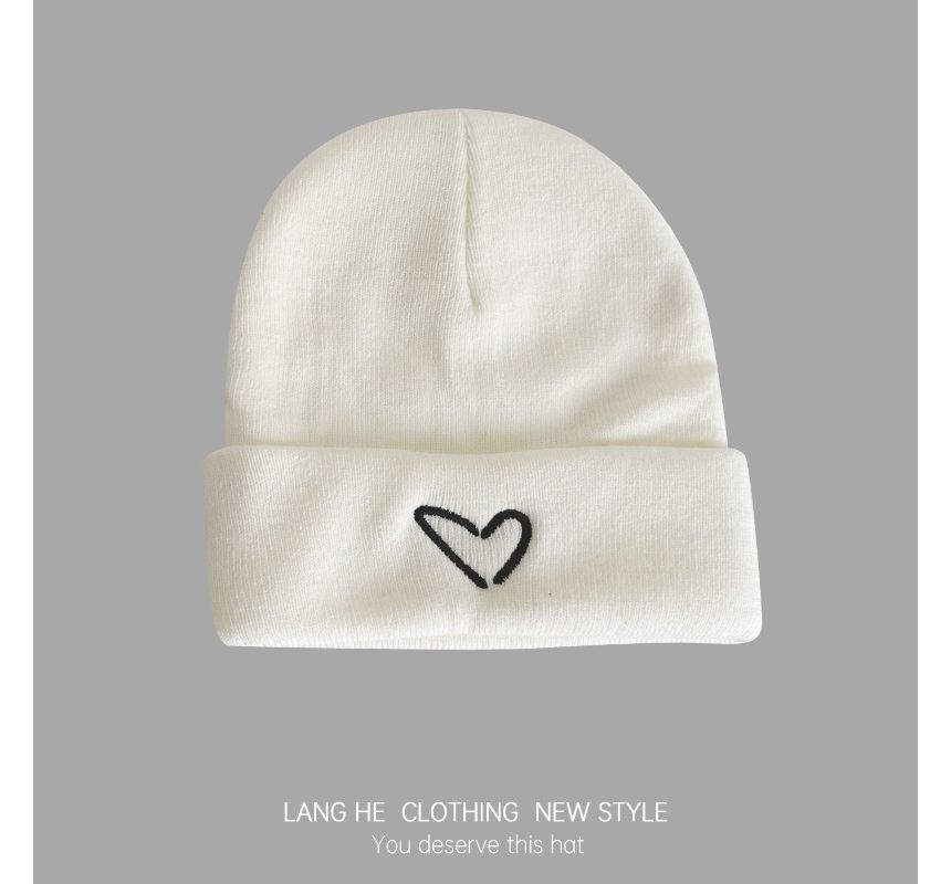 Heart Embroidered Knit Beanie SpreePicky