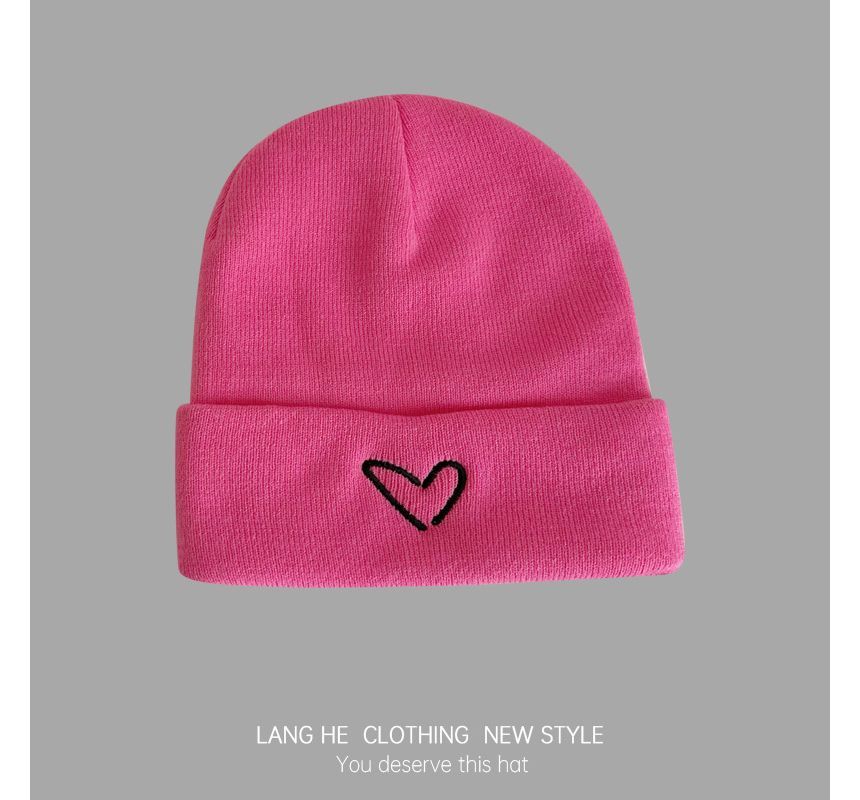 Heart Embroidered Knit Beanie SpreePicky