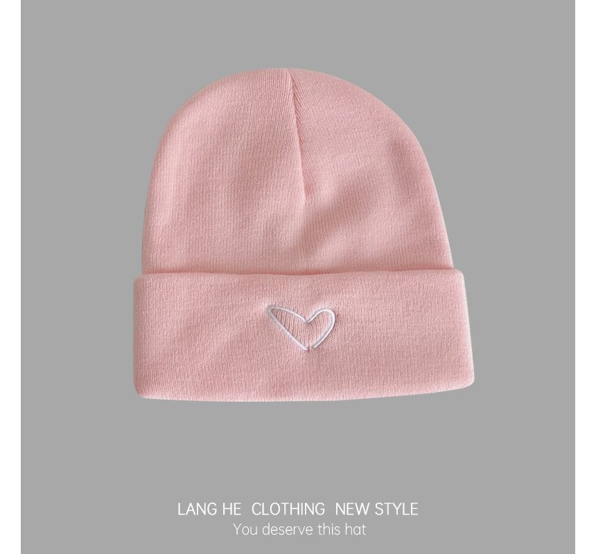 Heart Embroidered Knit Beanie SpreePicky